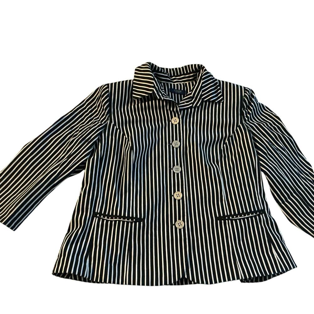 Chaps Ralph Lauren Women's Jacket Black White Striped Cotton Lined Blazer Lg